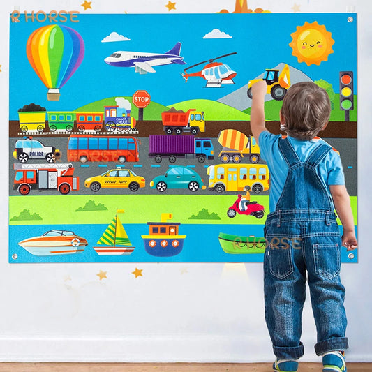 35Pcs Vehicle Felt Story Board Set Transportation Interactive Game Preschool Education Storytelling Montessori Toys for Kids