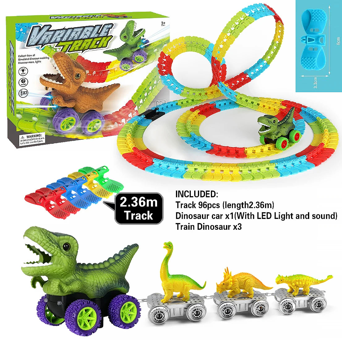 "Ultimate Dinosaur Track Cars Set - Flexible LED Light & Sound Race Car with Anti-Gravity Track - Perfect Gift for Kids!"