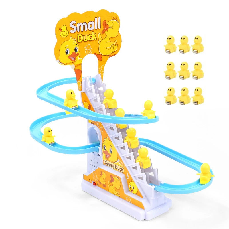 Climbing Stairs Track Toys Electric Duck DIY Rail Racing Track Roller Coaster Toys Set Light Music Educational Toy for Kids Gift