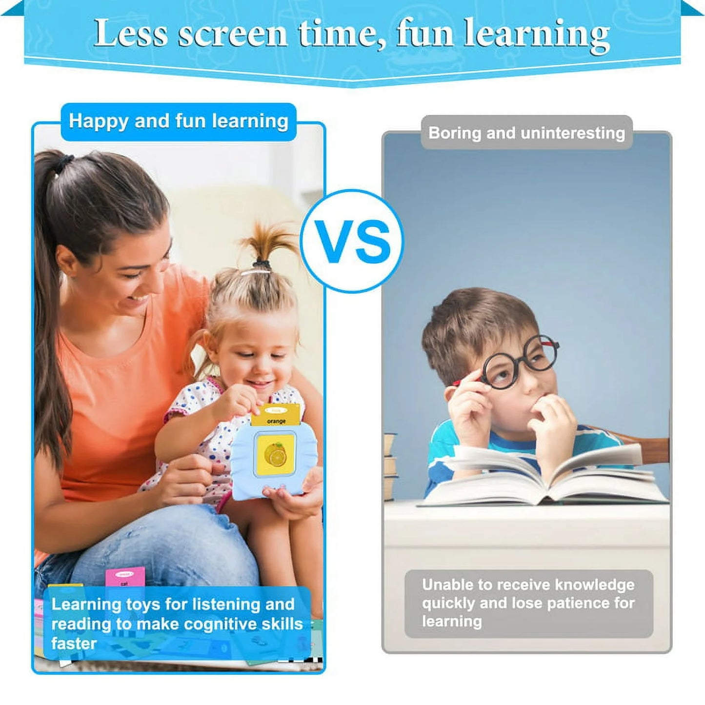 Talking Flash Cards Speech Therapy Toys-224 Sight Words Montessori Preschool Educational Learning Pocketspeech Development Toy for Toddler, Learning Pocket Speech Audible Flashcards (Blue)