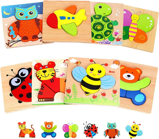 8 Pack Wooden Puzzles Toddler Toys for 1 2 3 Year Old Boys Girls, Animal Jigsaw Toddler Puzzle Gifts, Preschool Learning Educational Stem Toys