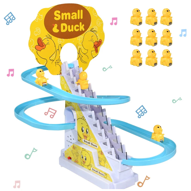 Climbing Stairs Track Toys Electric Duck DIY Rail Racing Track Roller Coaster Toys Set Light Music Educational Toy for Kids Gift