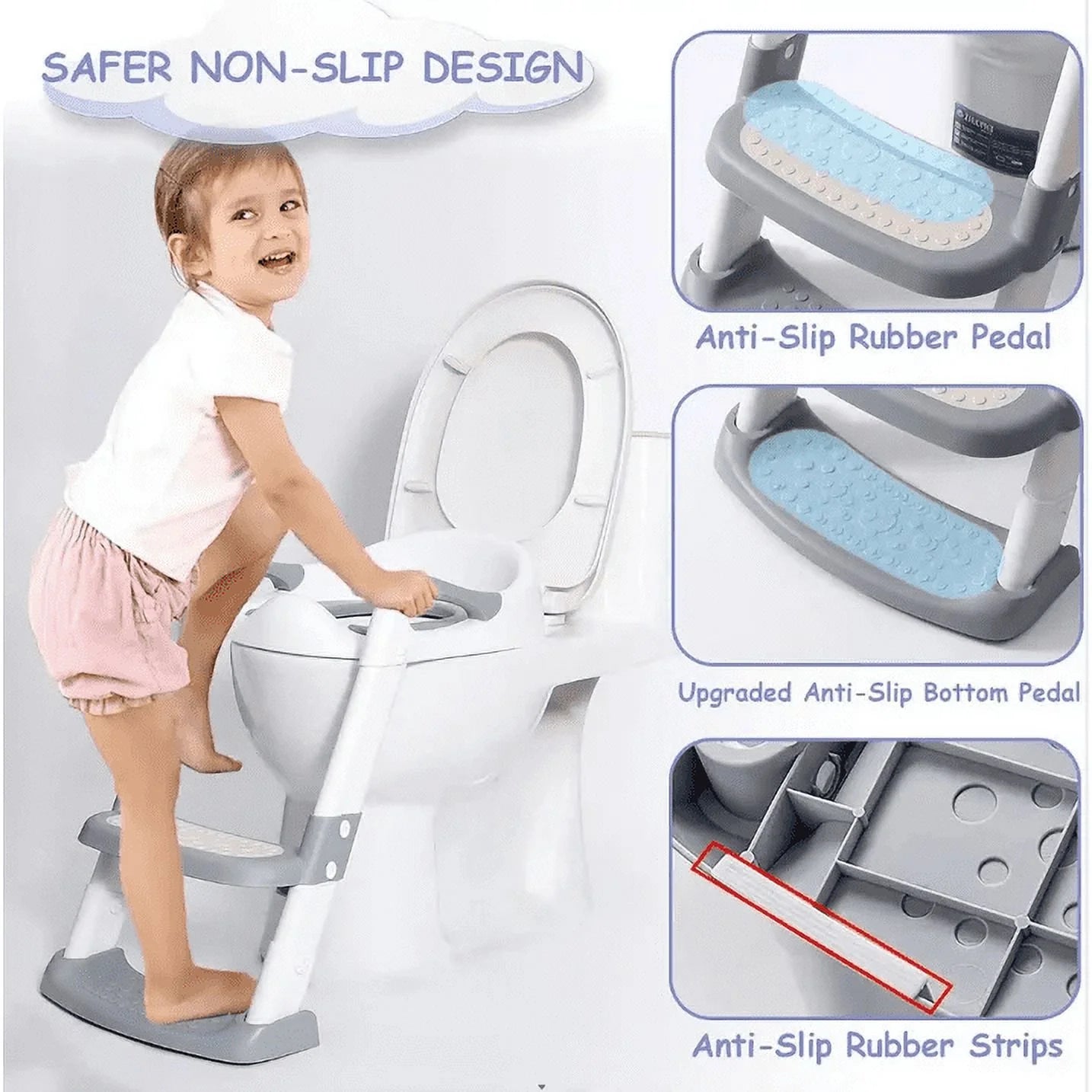 "Adjustable Potty Training Seat with Step Stool Ladder - Foldable & Easy to Use for Toddlers (Gray)"