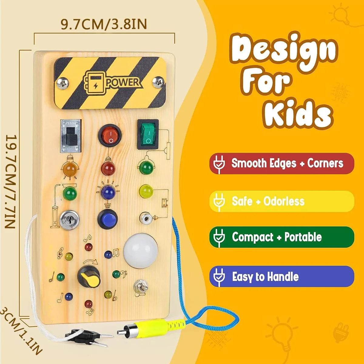 Montessori Busy Board Sensory Toys Wooden with LED Light Switch Control Board Travel Activities Children Games for 2-4 Years Old