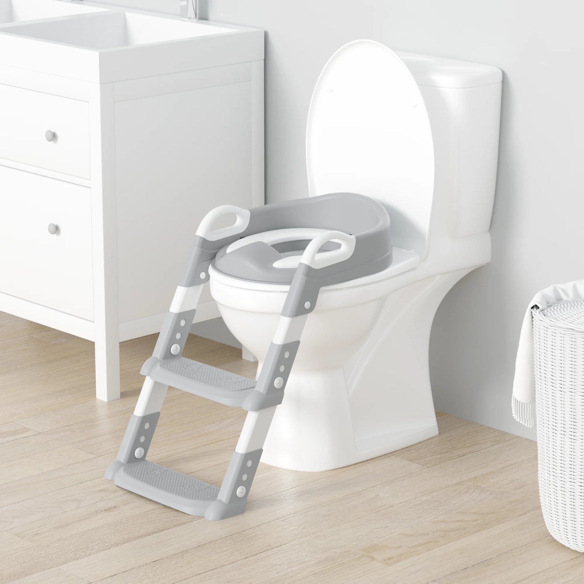 "Adjustable Potty Training Seat with Step Stool Ladder - Foldable & Easy to Use for Toddlers (Gray)"